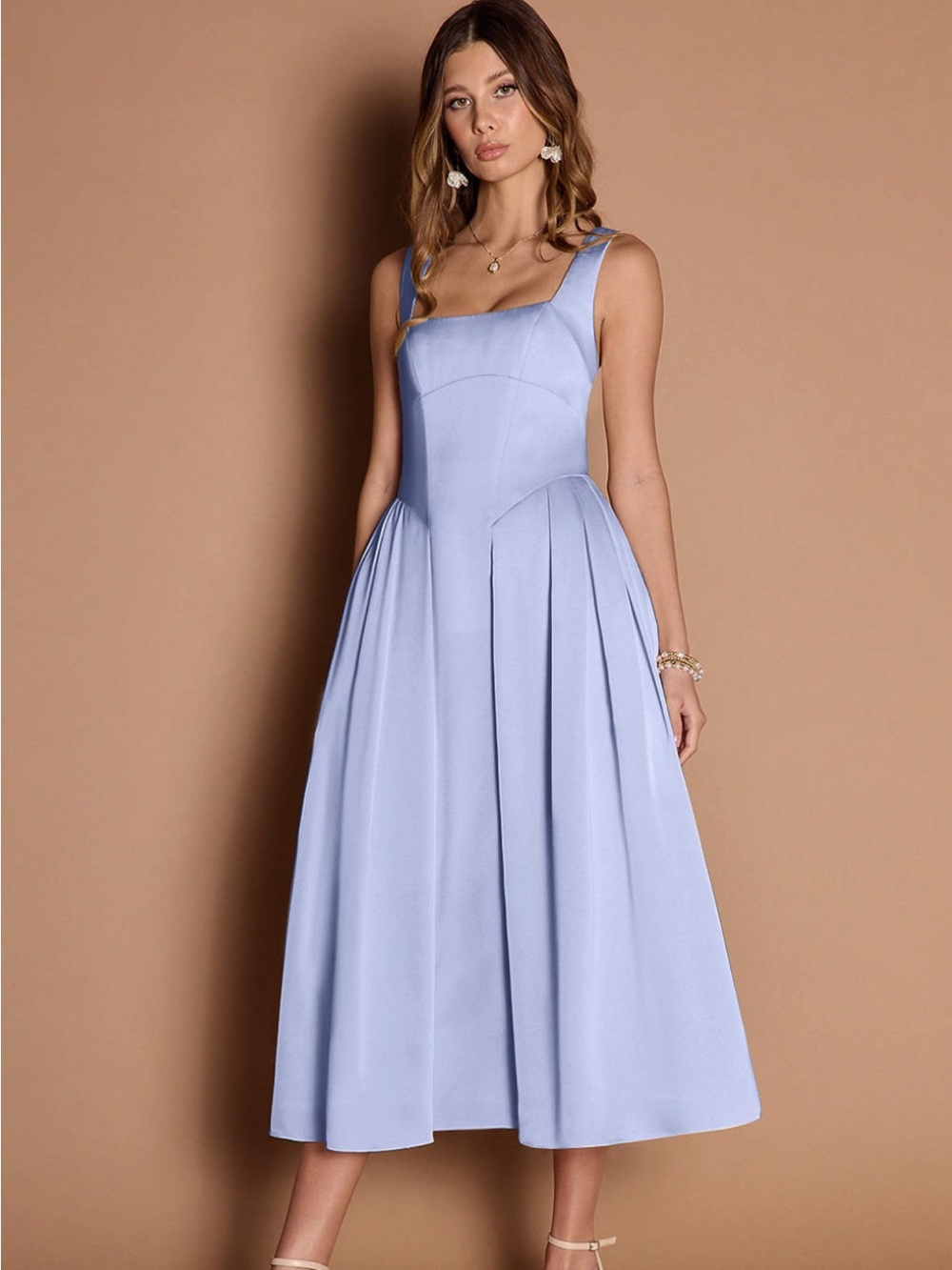 Azazie Eirlys Pale Periwinkle Satin Midi Dress